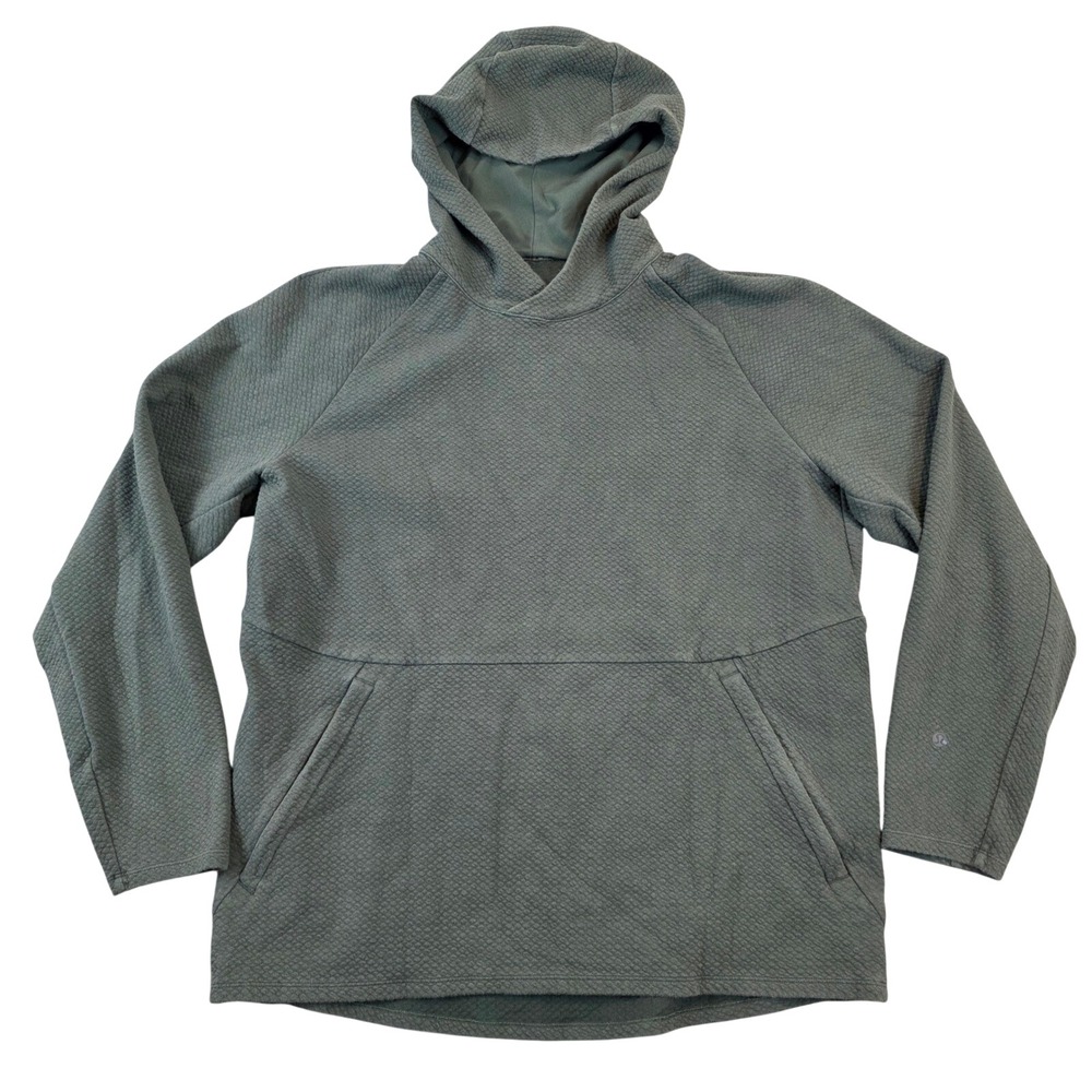 Lululemon Mens At Ease Textured Waffle Knit Pullover Hoodie Green XL LM3DGMS
